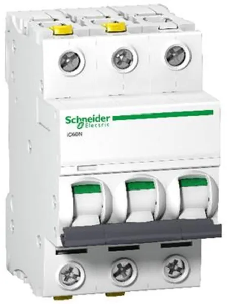 Schneider Electric Acti9 iC60N 3P 50A Dobbel terminal C-karakteristikk 6/10kA 230V Bredde 54mm