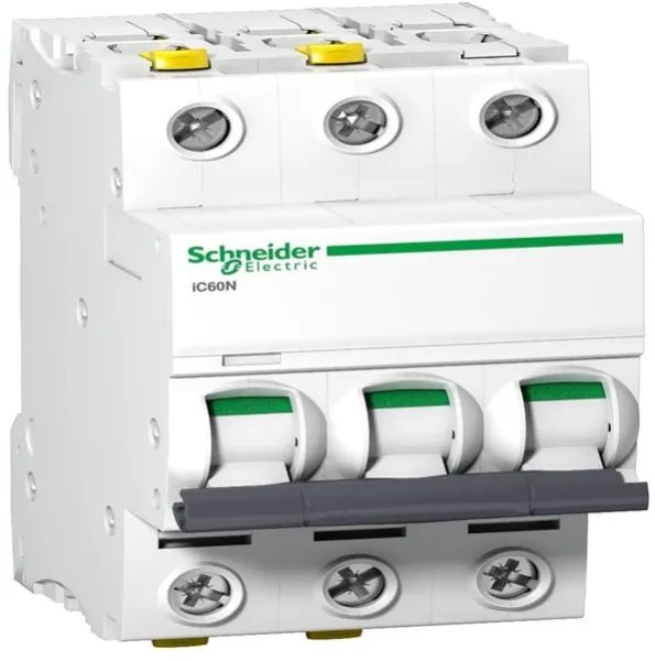 Schneider Electric Acti9 iC60N 3P 32A Dobbel terminal C-karakteristikk 6/10kA 230V Bredde 54mm