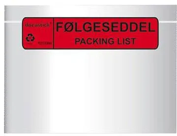 Docustick Standard følgeseddellomme m/trykk C5 225 mm x 165 mm